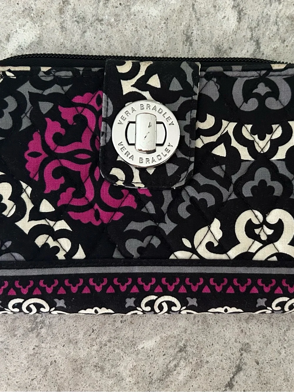 Vera Bradley Black White Gray Pink Quilted Wallet